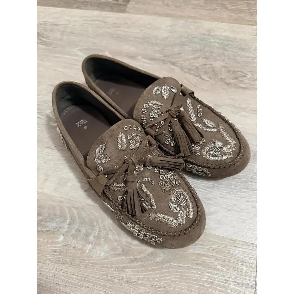 Zara Embroidered Loafers Olive Green 37 - Picture 5 of 7